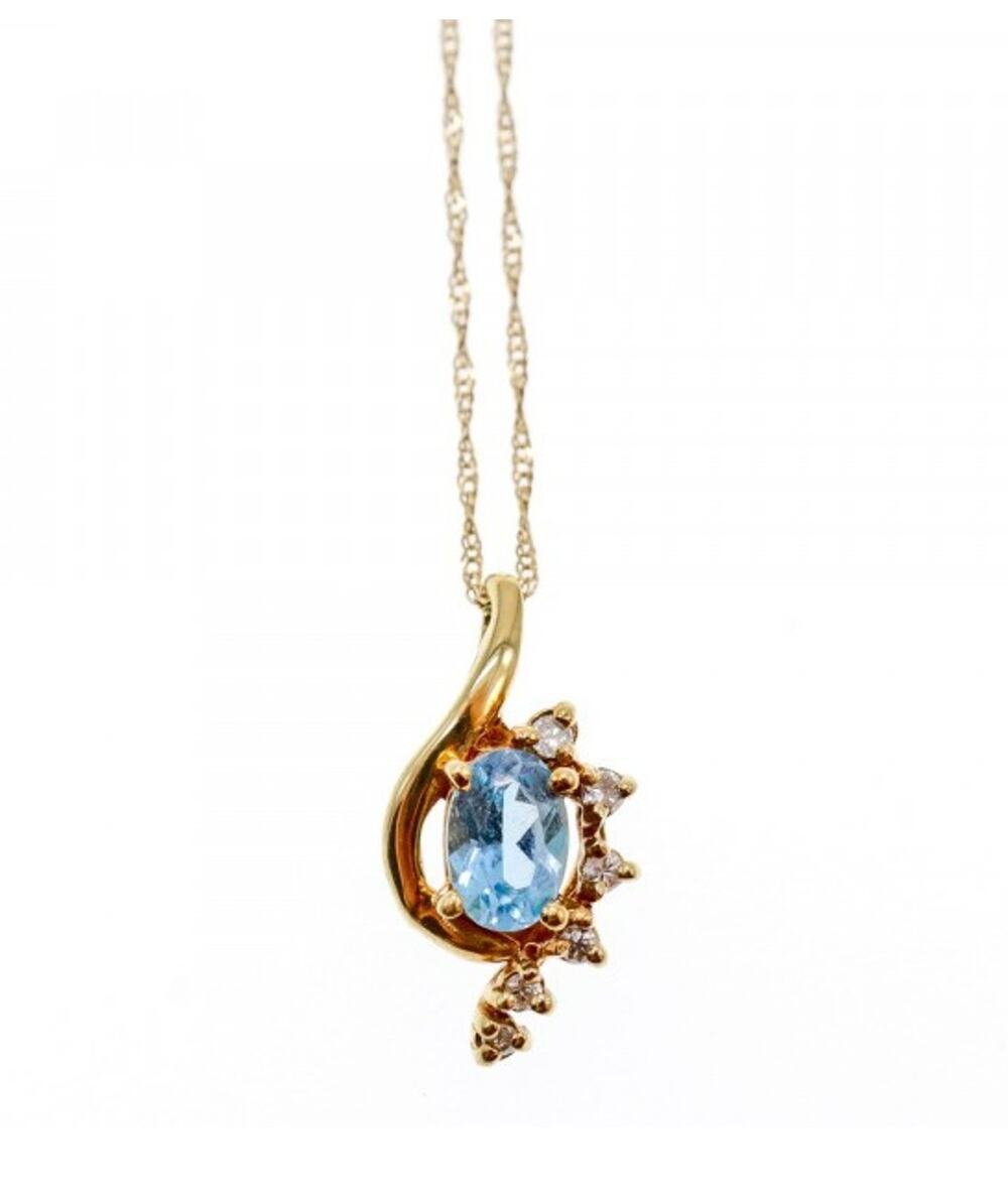 10K / 14 K Yellow Gold Topaz & Diamonds Chain With Pendant